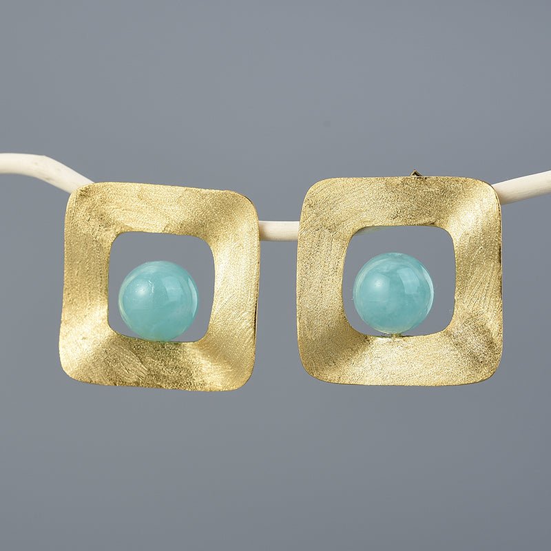 Amazonite Squares - Stud Earrings