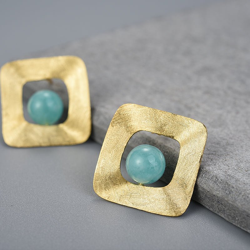 Amazonite Squares - Stud Earrings