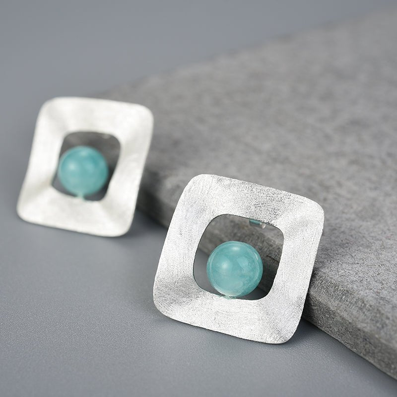 Amazonite Squares - Stud Earrings