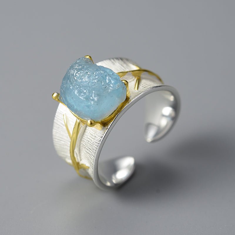 Aquamarine Flower - Adjustable Ring | NEW