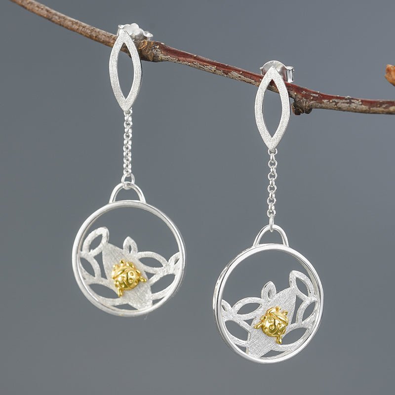 Lotus Ladybug - Dangle Earrings