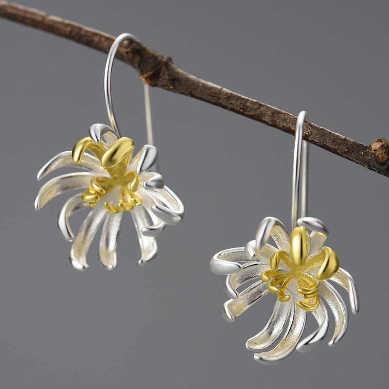 Chrysanthemum Flower - Dangle Earrings