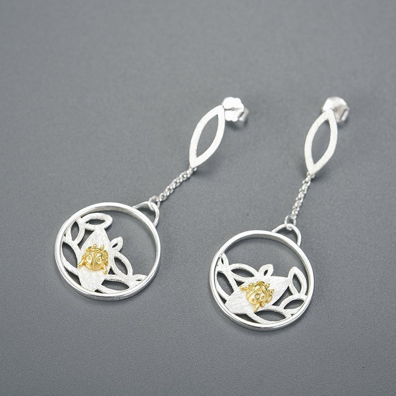 Lotus Ladybug - Dangle Earrings