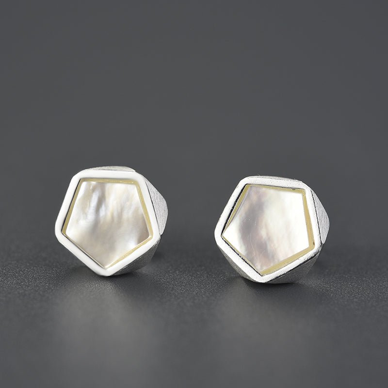 Marble Pentagon - Stud Earrings