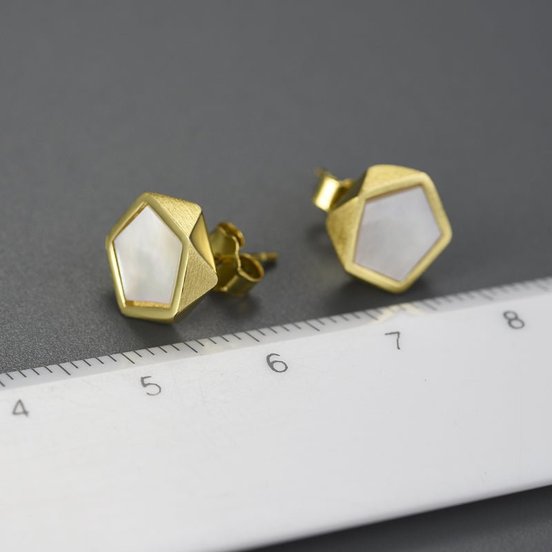 Marble Pentagon - Stud Earrings