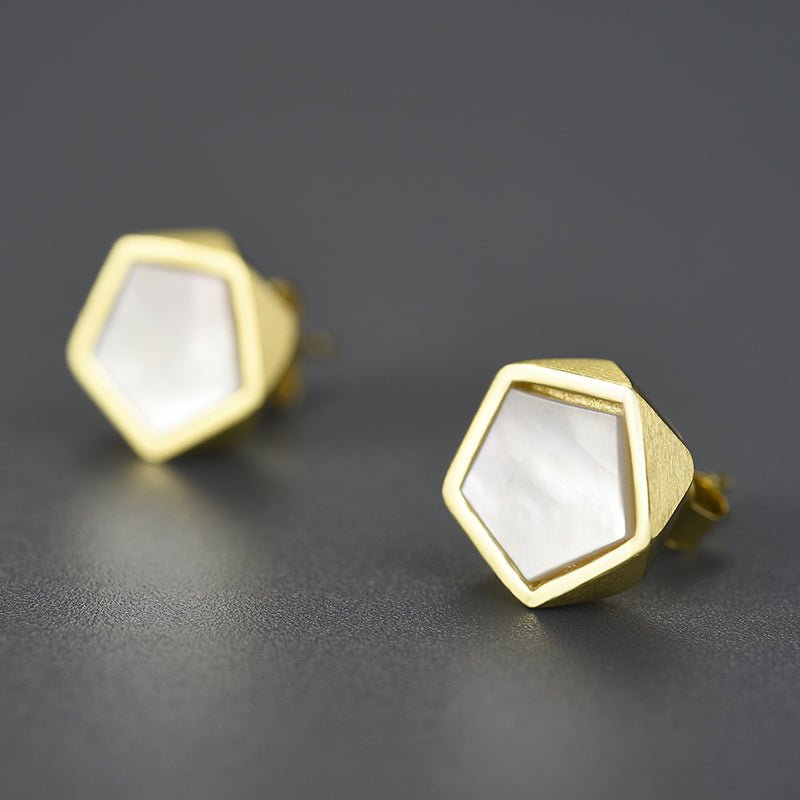 Marble Pentagon - Stud Earrings