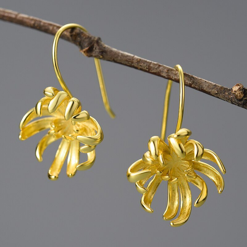 Chrysanthemum Flower - Dangle Earrings