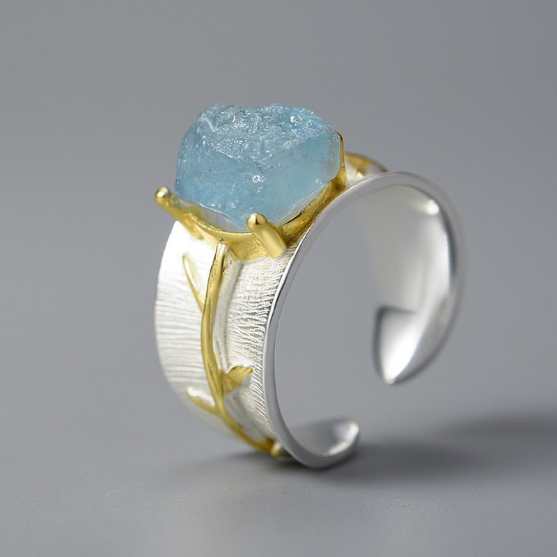 Aquamarine Flower - Adjustable Ring | NEW