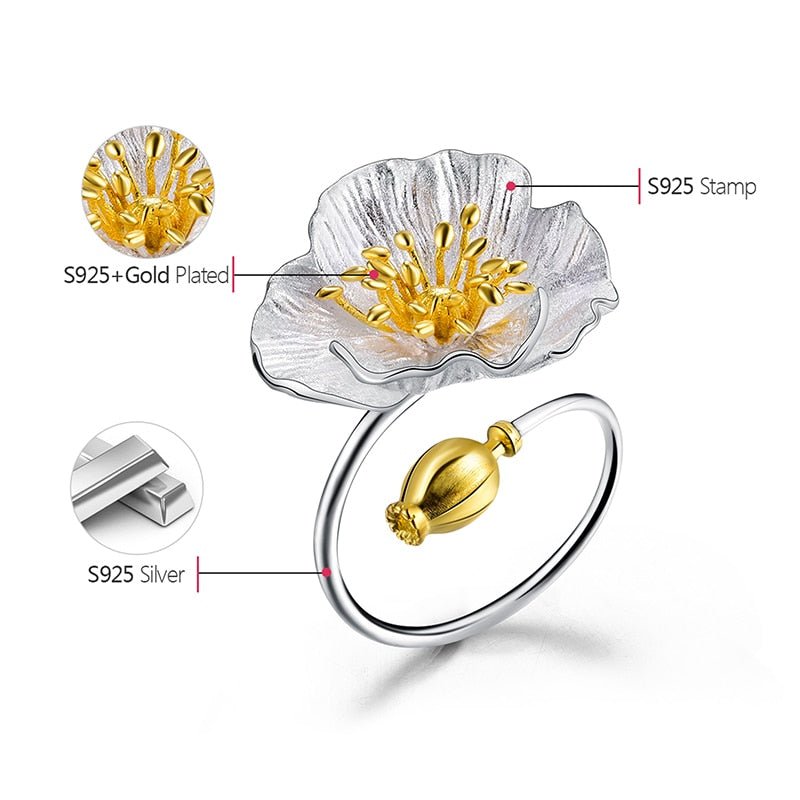 Blooming Poppies - Adjustable Ring - MetalVoque