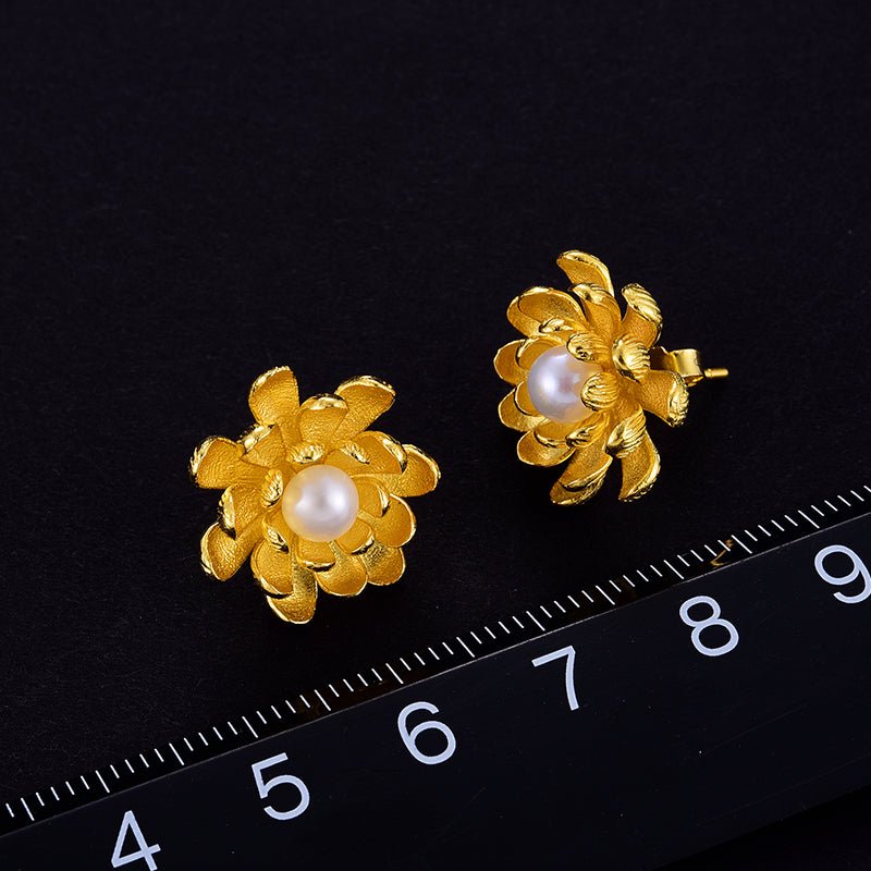 Pearl Lotus - Stud Earrings