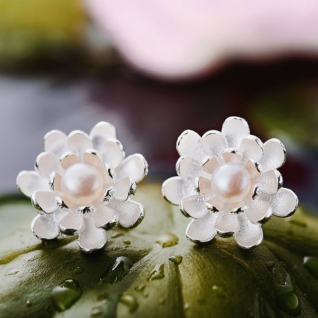 Pearl Lotus - Stud Earrings