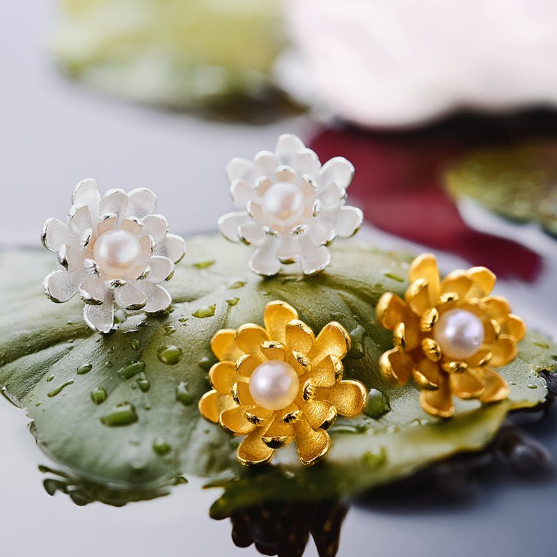 Pearl Lotus - Stud Earrings